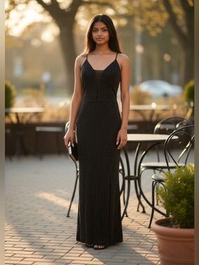 Sweet Storm Y2K Black and Pink Sparkle Spaghetti-Strap Gown Dress